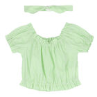 Girls Green & White Striped Top Set, 1, hi-res