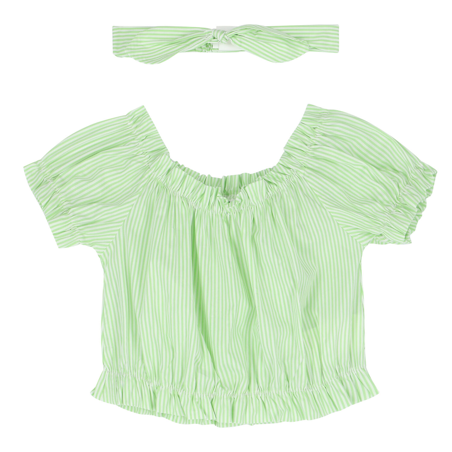 Girls Green & White Striped Top Set, 1, hi-res
