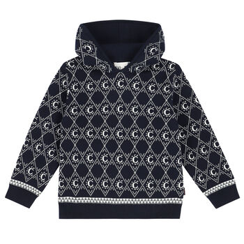 Girls Navy Logo Hooded Top