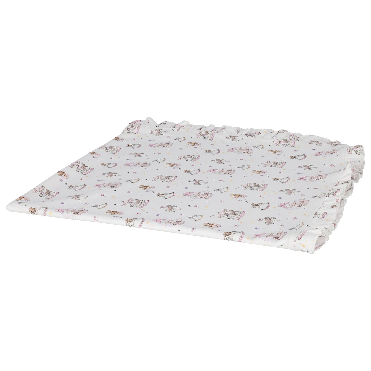 Baby Girls White & Pink Carousel Blanket, 1, hi-res