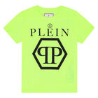 تيشيرت بالشعار باللون الأصفر نيون للأولاد, 2, hi-res