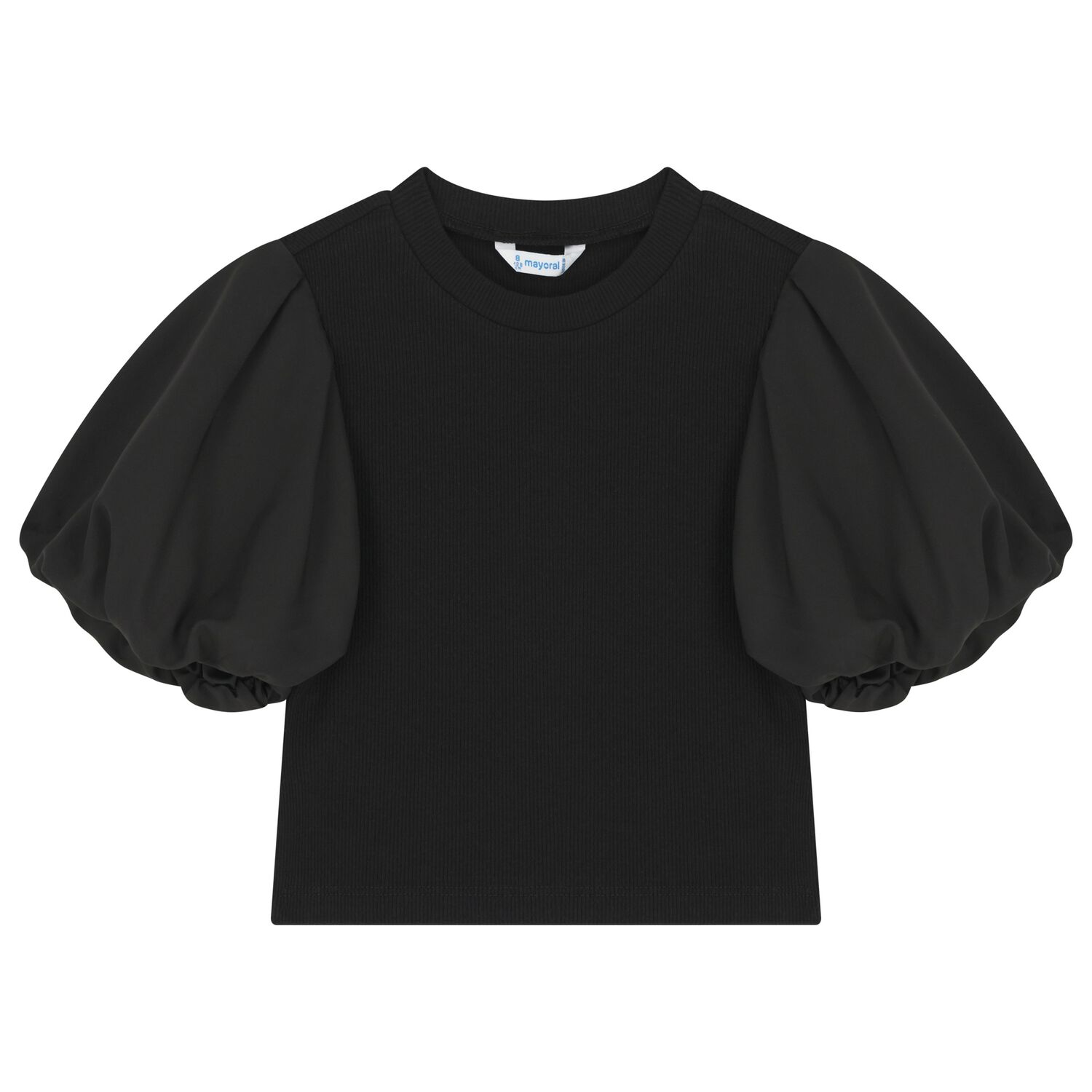Girls Black Ribbed Top, 2, hi-res