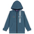 Boys Blue Logo Hooded Zip Up Top, 1, hi-res