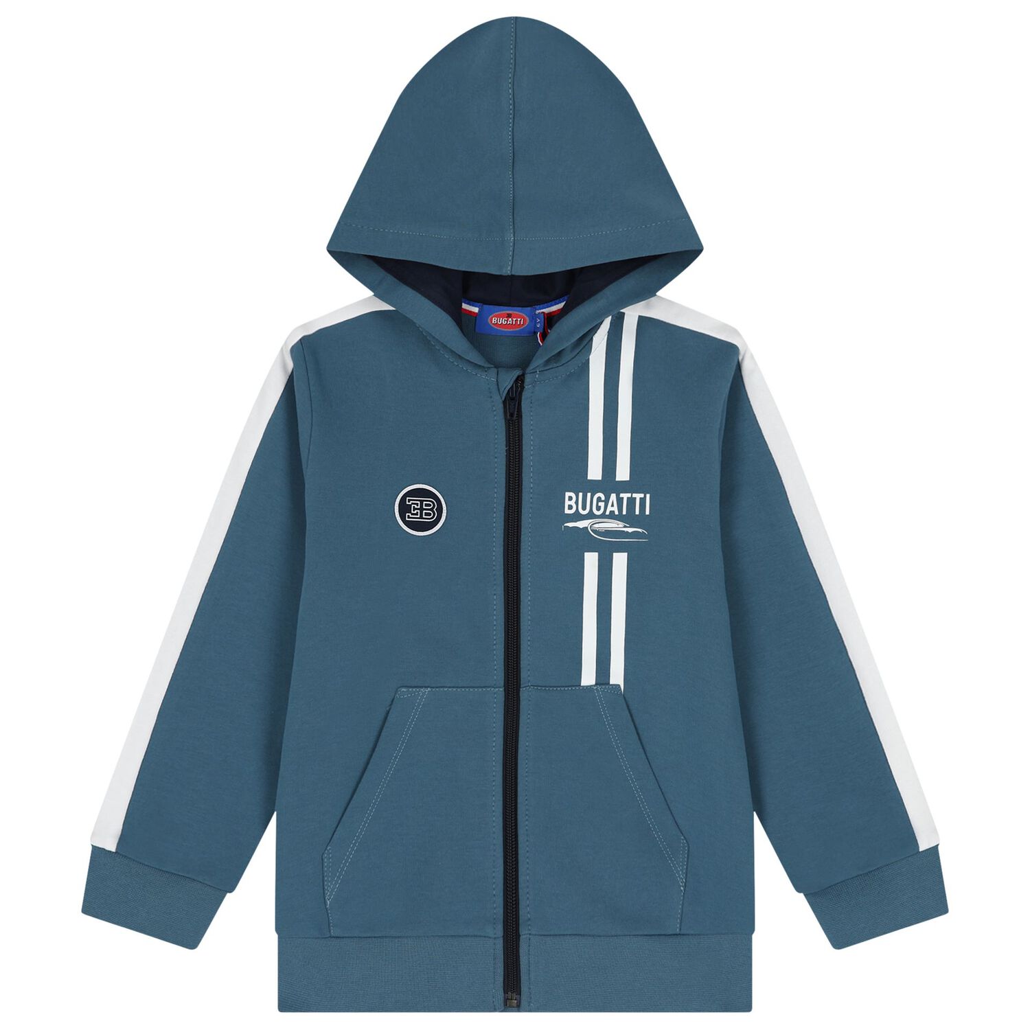 Boys Blue Logo Hooded Zip Up Top, 1, hi-res