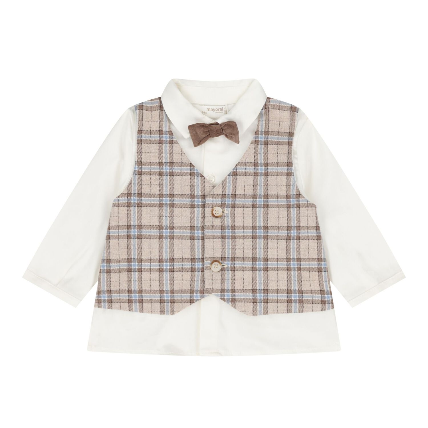 Baby Boys White & Beige Waistcoat Suit, 1, hi-res