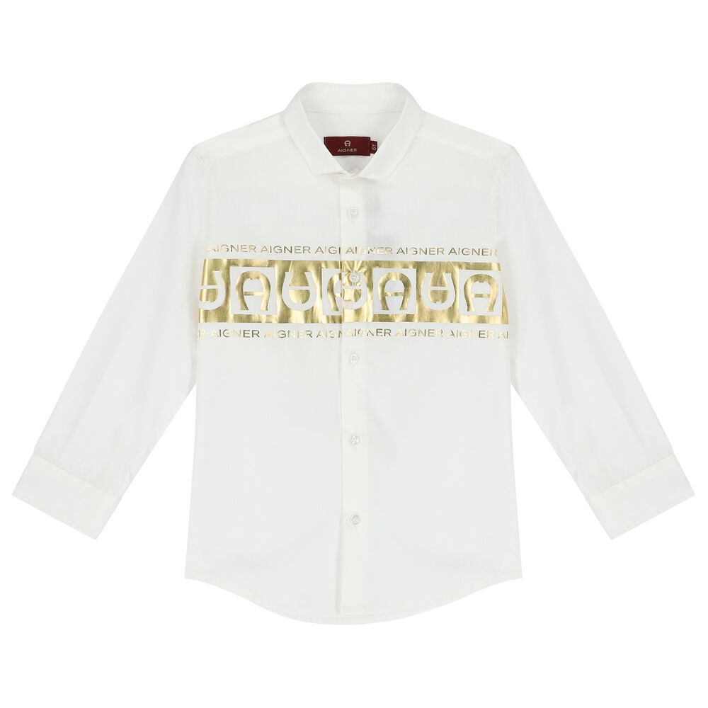 Aigner Boys White & Gold Logo Shirt | Junior Couture UAE