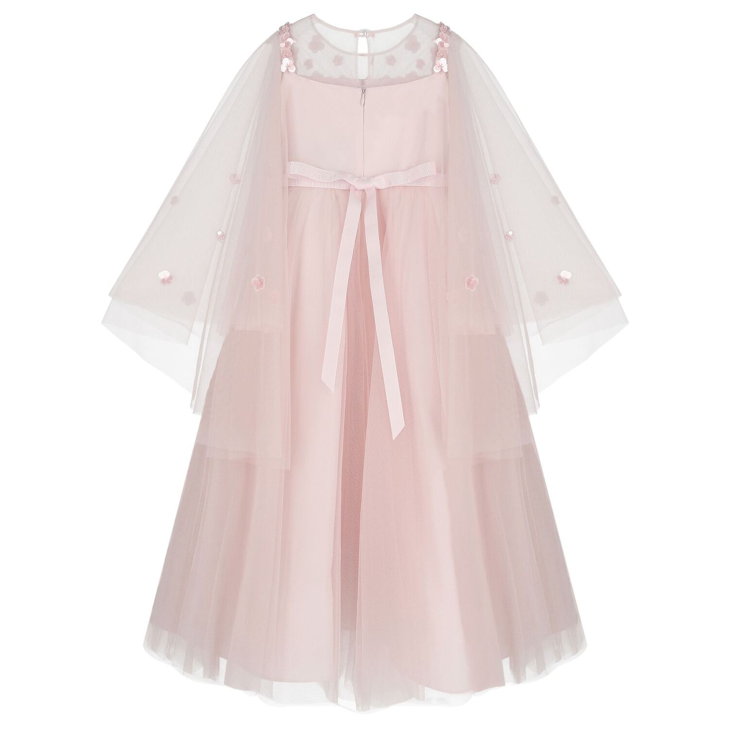 Girls Pink Layered Tulle Floral Dress, 1, hi-res
