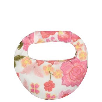 حقيبه يد للبنات مطرزه بزهور باللون الابيض والوردى 