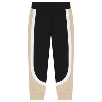 Boys Black & Beige Striped Joggers