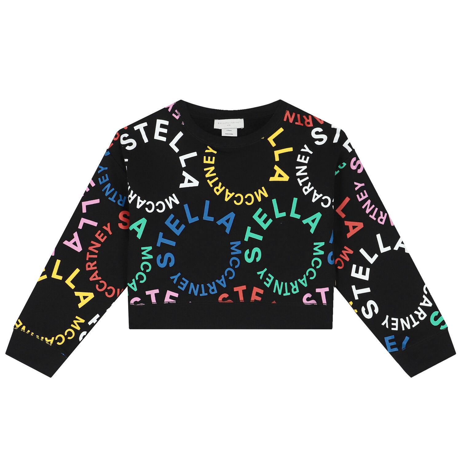 سويت شيرت بنات بالشعار باللون الاسود, 1, hi-res