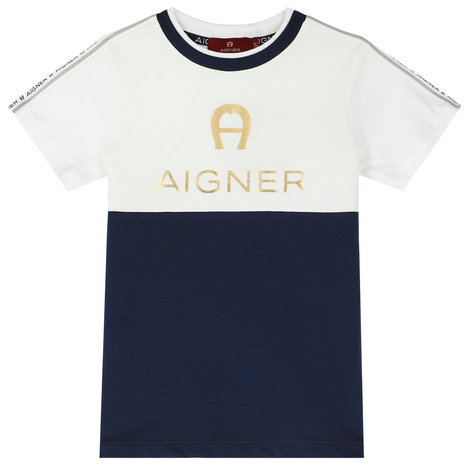 Boys White & Navy Logo T-Shirt, 2, hi-res image number null