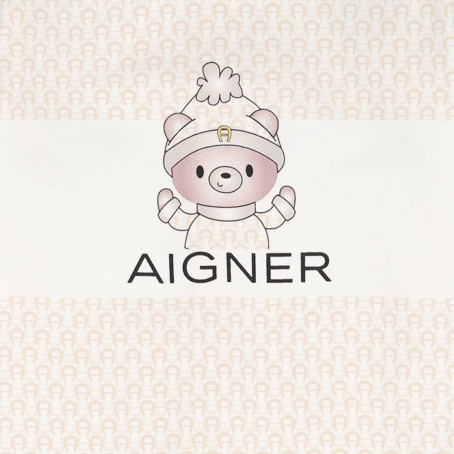 Ivory & Beige Teddy Bear Logo Babygrow, 1, hi-res