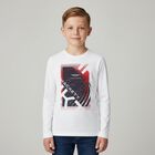 Boys White Logo Long Sleeve Top, 1, hi-res