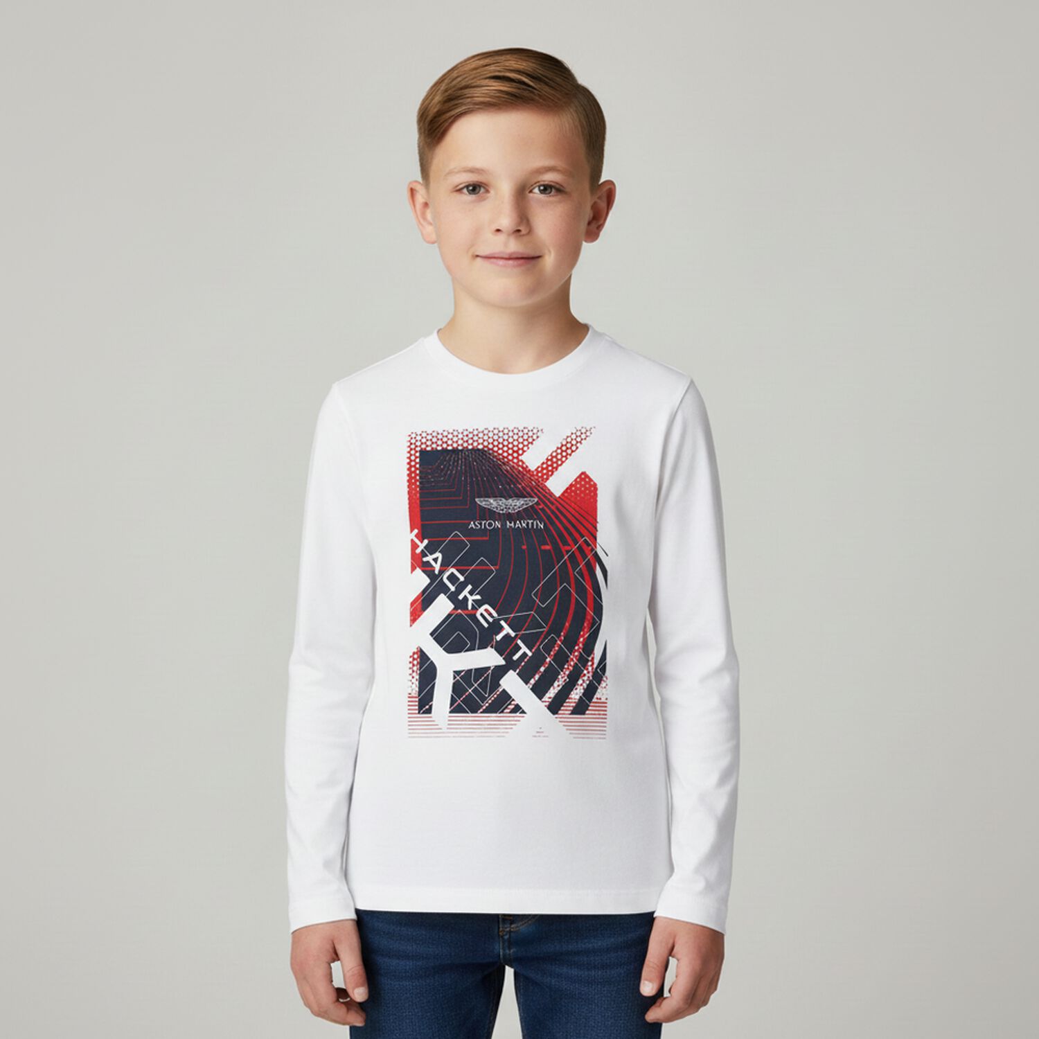 Boys White Logo Long Sleeve Top, 1, hi-res