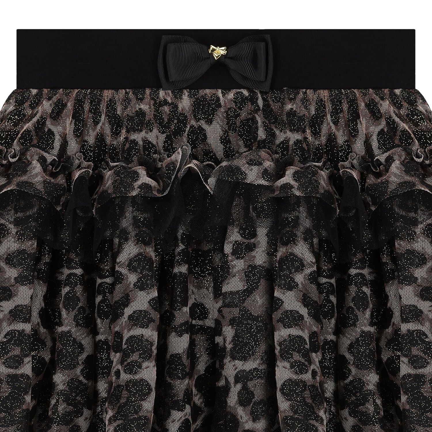 Girls Black & Gold Leopard Tulle Skirt, 1, hi-res