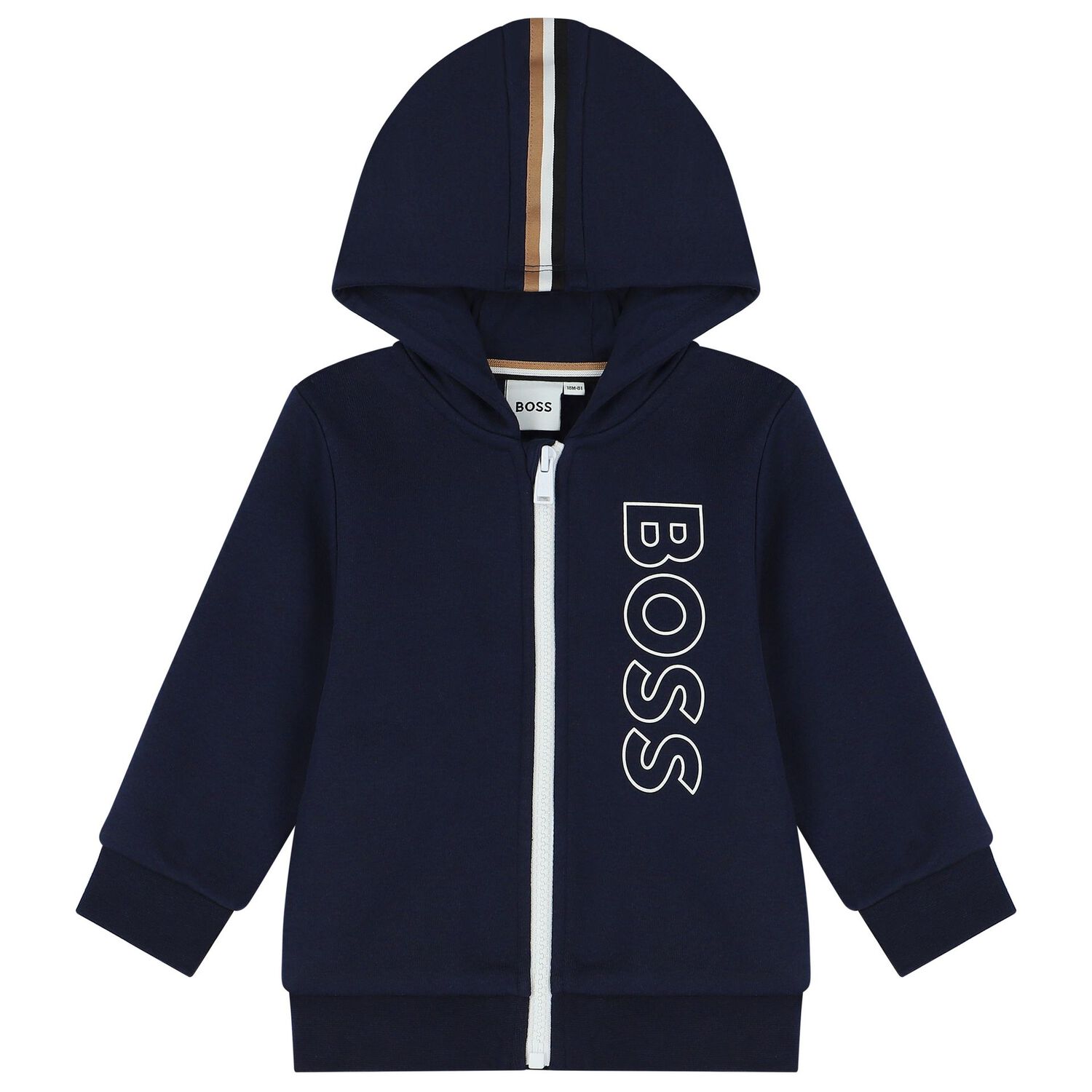Younger Navy Blue Logo Hooded Zip Up Top, 1, hi-res