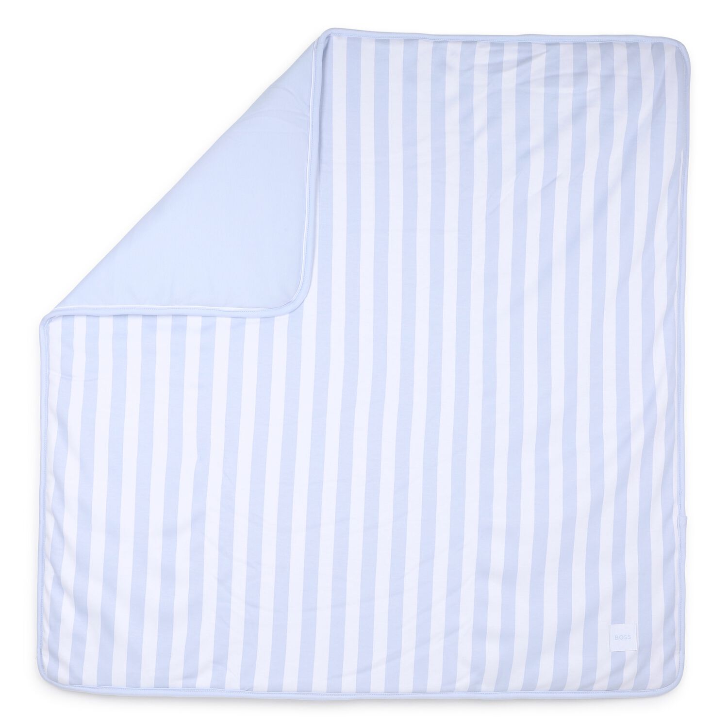 Baby Boys White & Blue Striped Logo Blanket , 3, hi-res