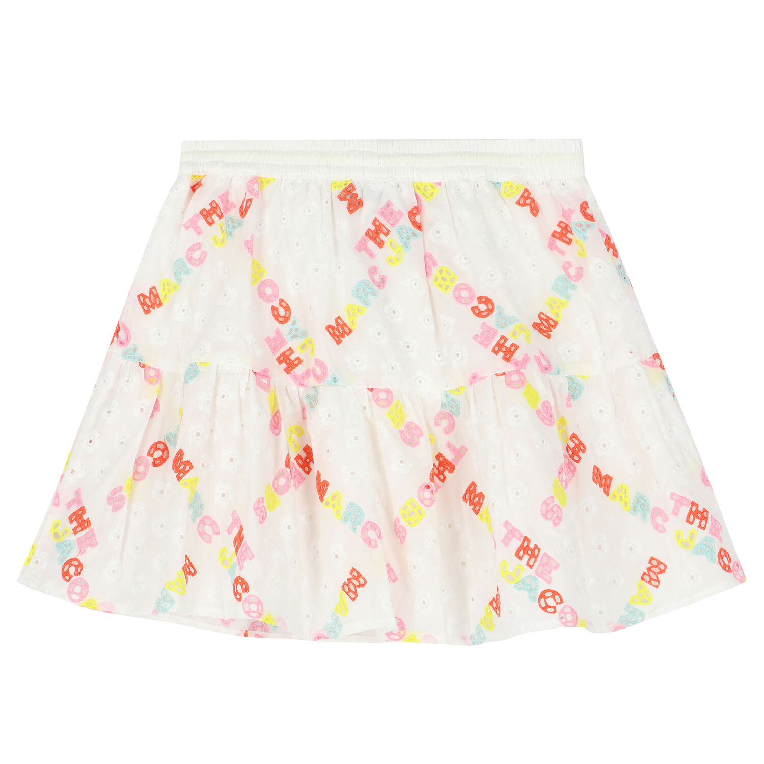 Girls White Logo Broderie Anglaise Skirt, 1, hi-res