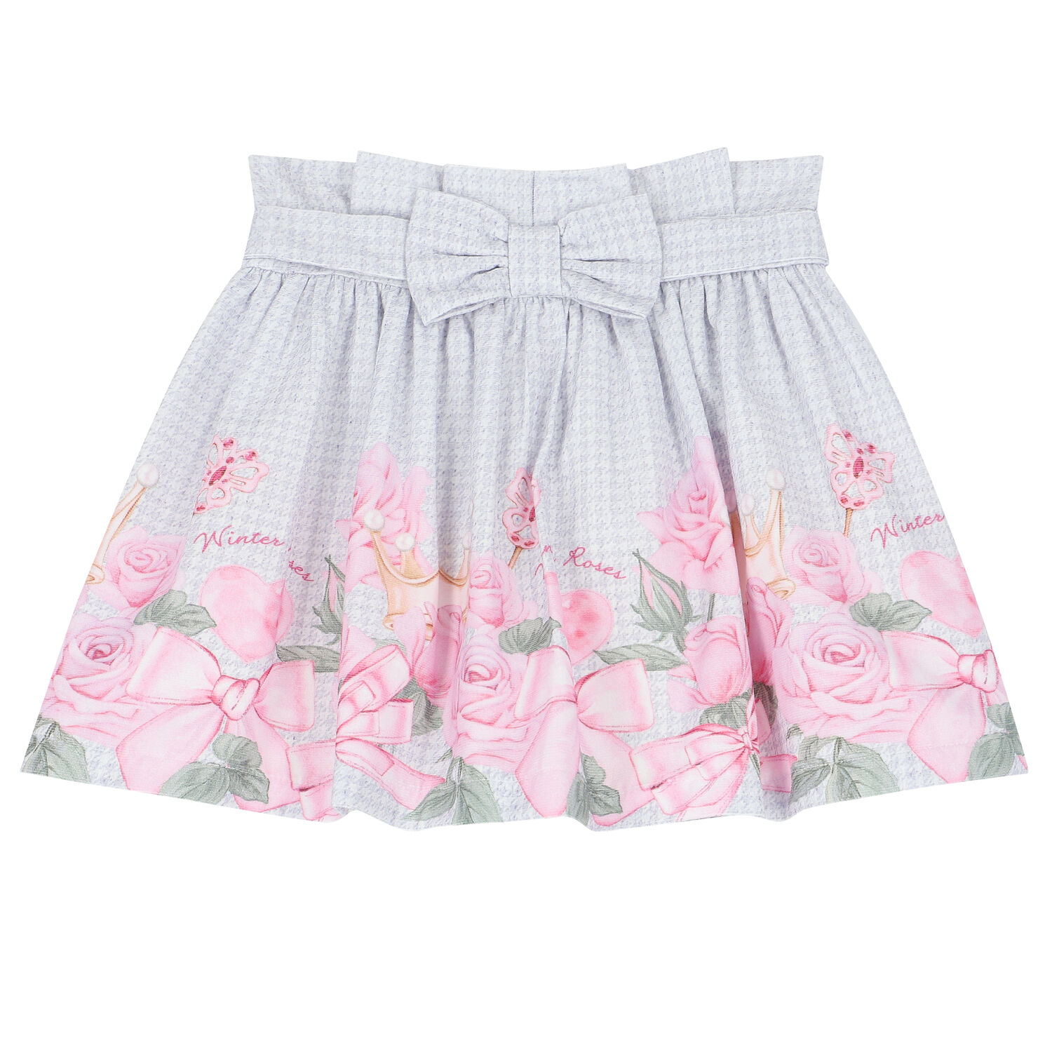 Girls White & Purple Rose Print Skirt Set, 1, hi-res
