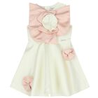 Girls White & Pink Flower Satin Dress, 1, hi-res