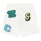 Boys Ivory Cotton Varsity Shorts, 1, hi-res
