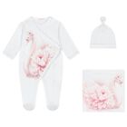 Baby Girls White & Pink Swan Babygrow Set, 1, hi-res