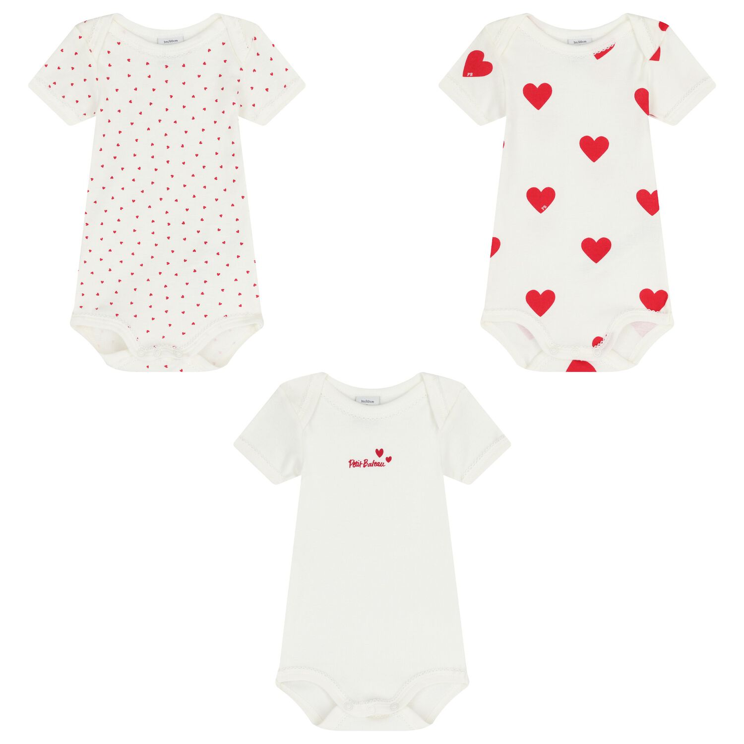 Baby Girls Ivory Hearts Bodysuit ( 3-Pack ), 1, hi-res