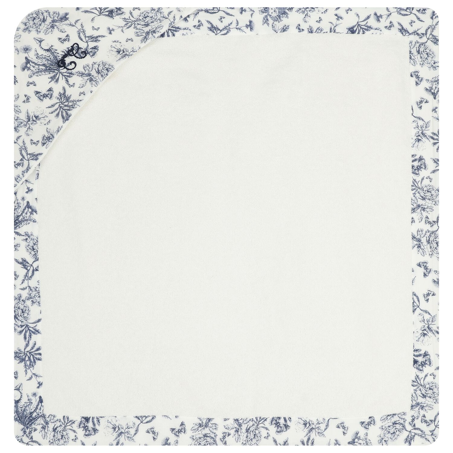 Ivory & Navy Blue Toile De Jouy Hooded Towel, 1, hi-res