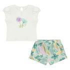 Younger Girls Ivory & Green Floral Shorts Set, 2, hi-res