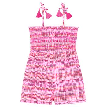 Girls Pink Smocked Playsuit
