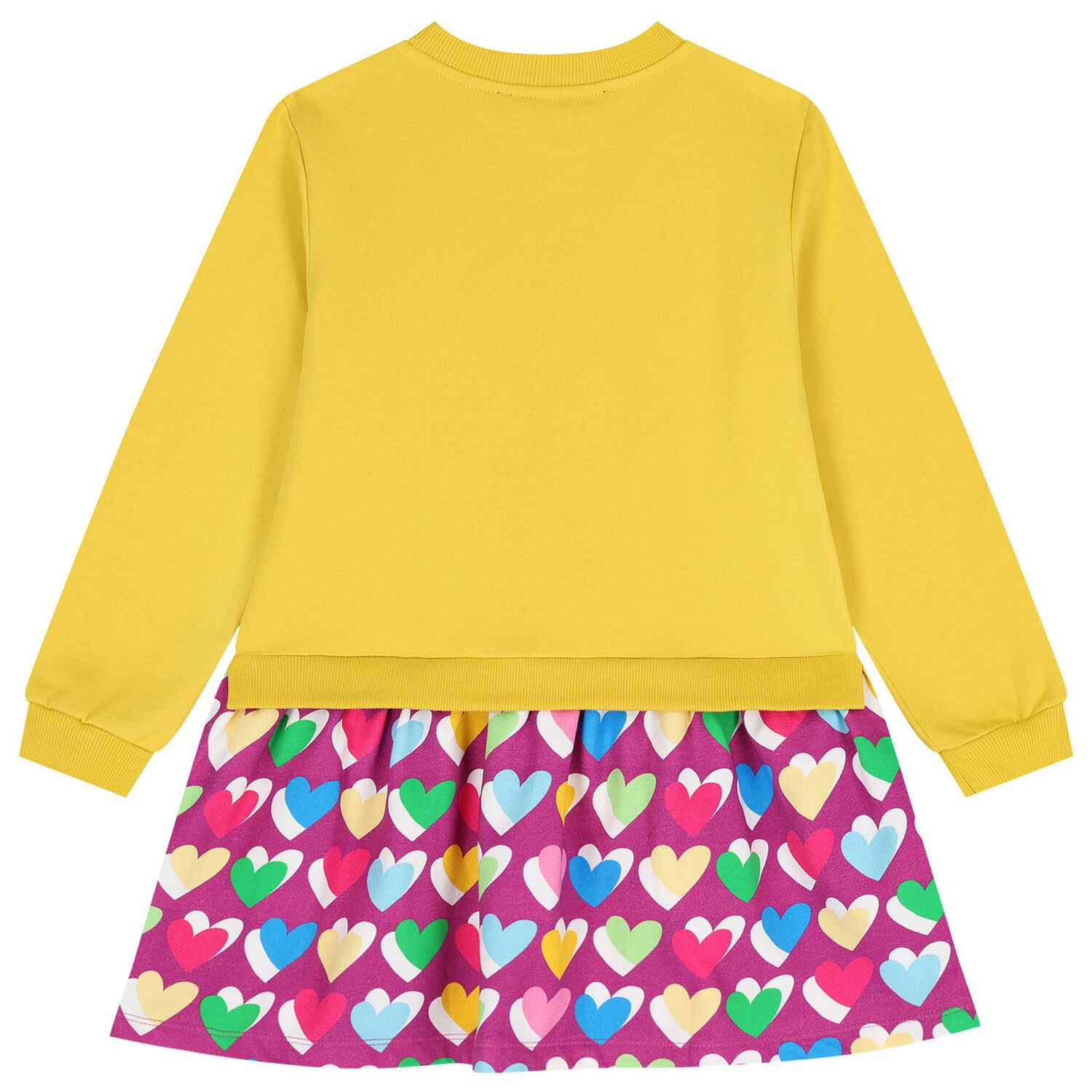 Girls Yellow & Pink Logo Heart Dress, 1, hi-res