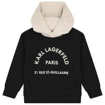 Boys Black & Beige Logo Hooded Top