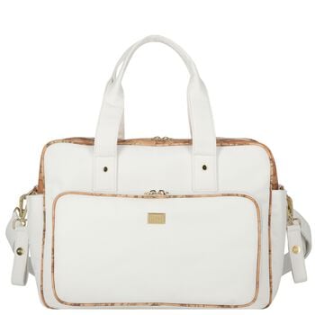 حقيبة تغيير  باللون الأبيض والبيج بنقشة خريطة جغرافية