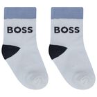 Baby Boys White & Blue Logo Socks ( 3-Pack ) , 2, hi-res