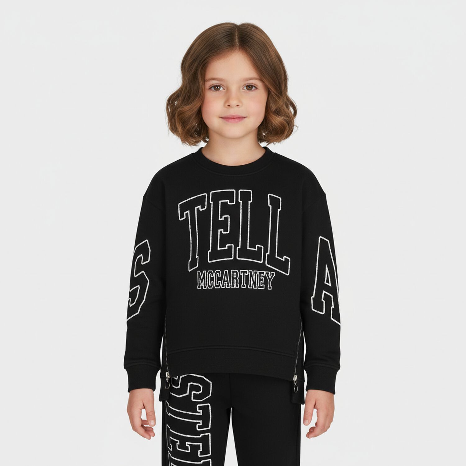 Girls Black Logo Sweatshirt, 2, hi-res
