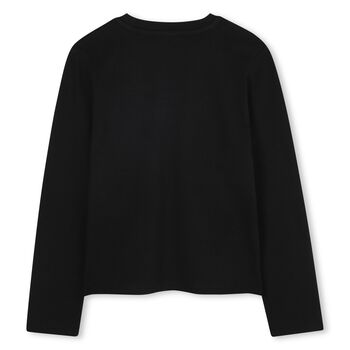 Girls Black Embellished Logo Long Sleeve Top