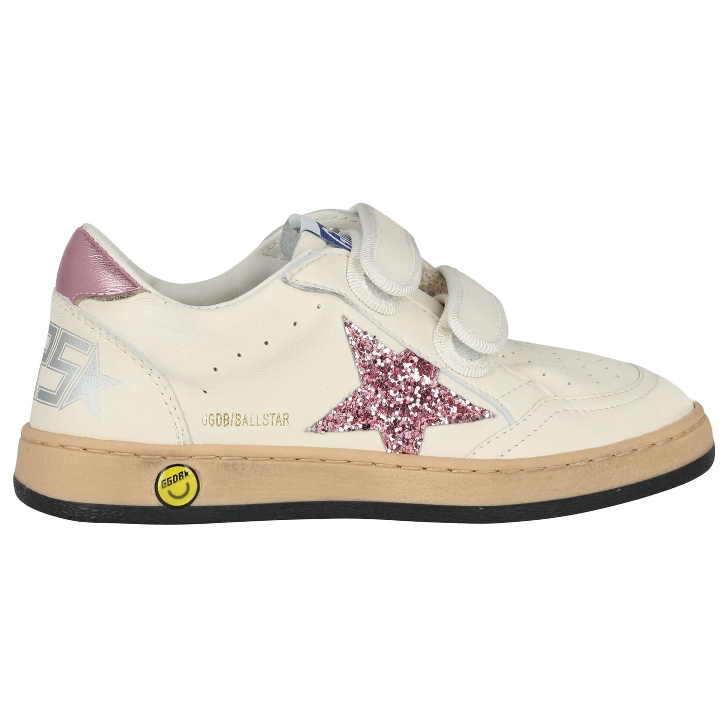 Girls Ivory & Pink Logo Trainers, 1, hi-res