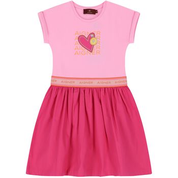 Girls Pink Logo Heart Dress