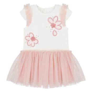 Younger Girls Ivory & Pink Tulle Dress