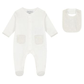 White & Beige Logo Babygrow Set