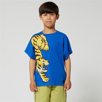 Boys Blue Tiger Logo T-Shirt
