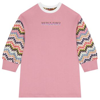 Girls Pink Zigzag Long Sleeve Dress