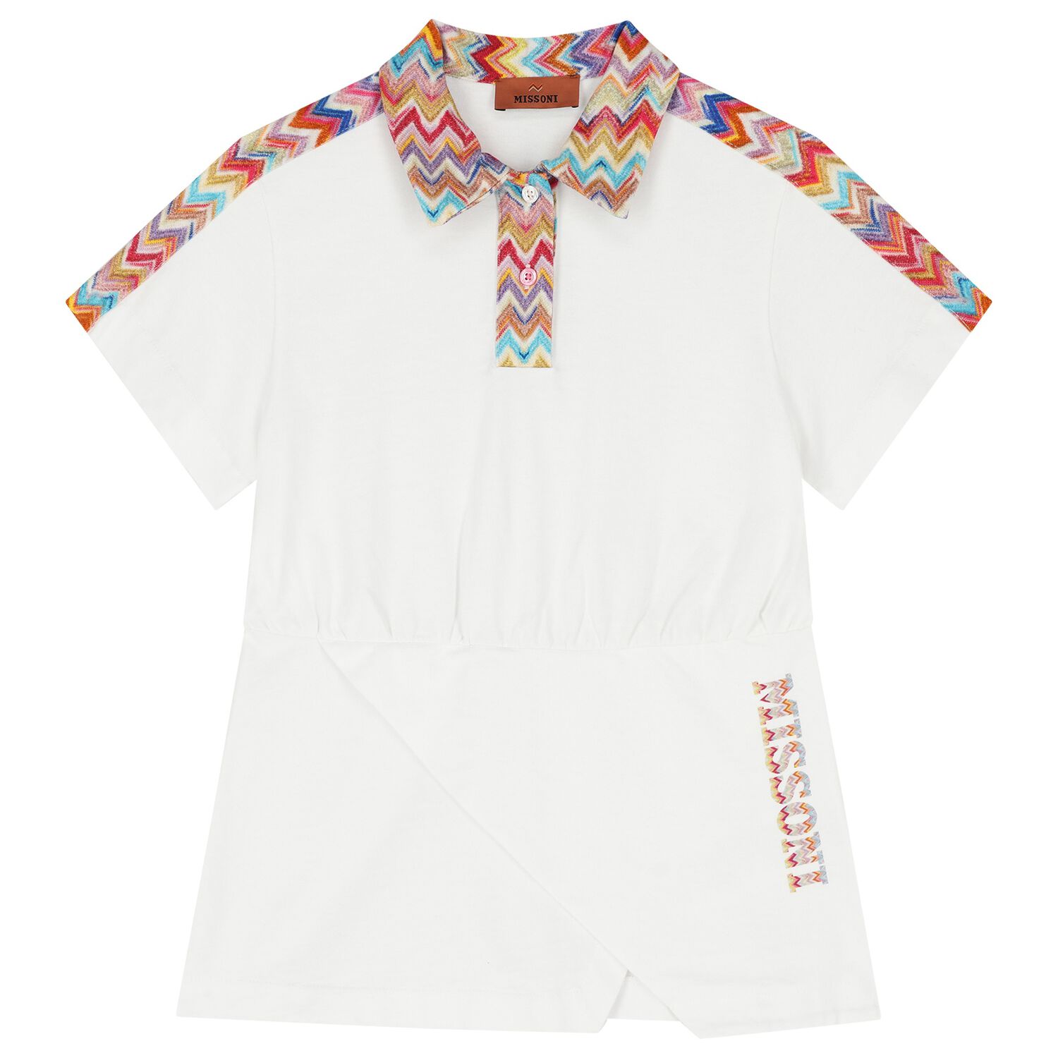 Girls White Logo Zig Zag Dress, 1, hi-res