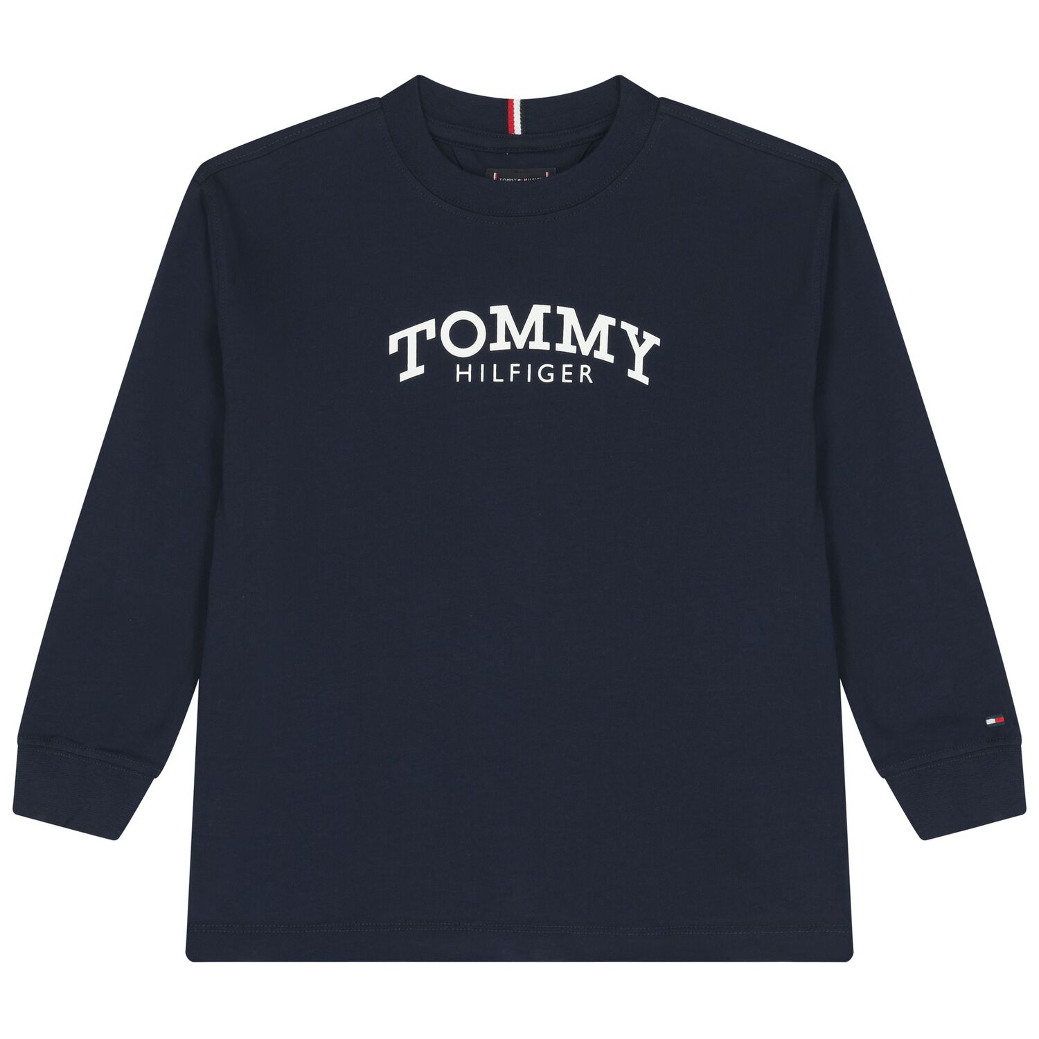 Boys Navy Blue Logo Long Sleeve Top, 1, hi-res