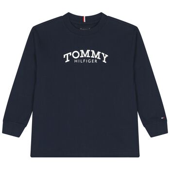 Boys Navy Blue Logo Long Sleeve Top