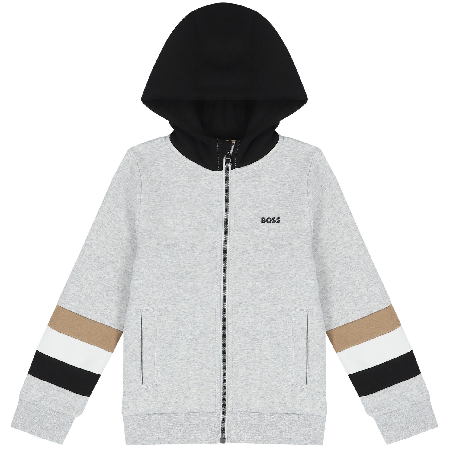 Boys Grey Logo Hooded Zip Up Top, 1, hi-res image number null
