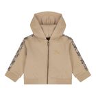 Beige Check Logo Baby Hooded Zip Up Top, 1, hi-res