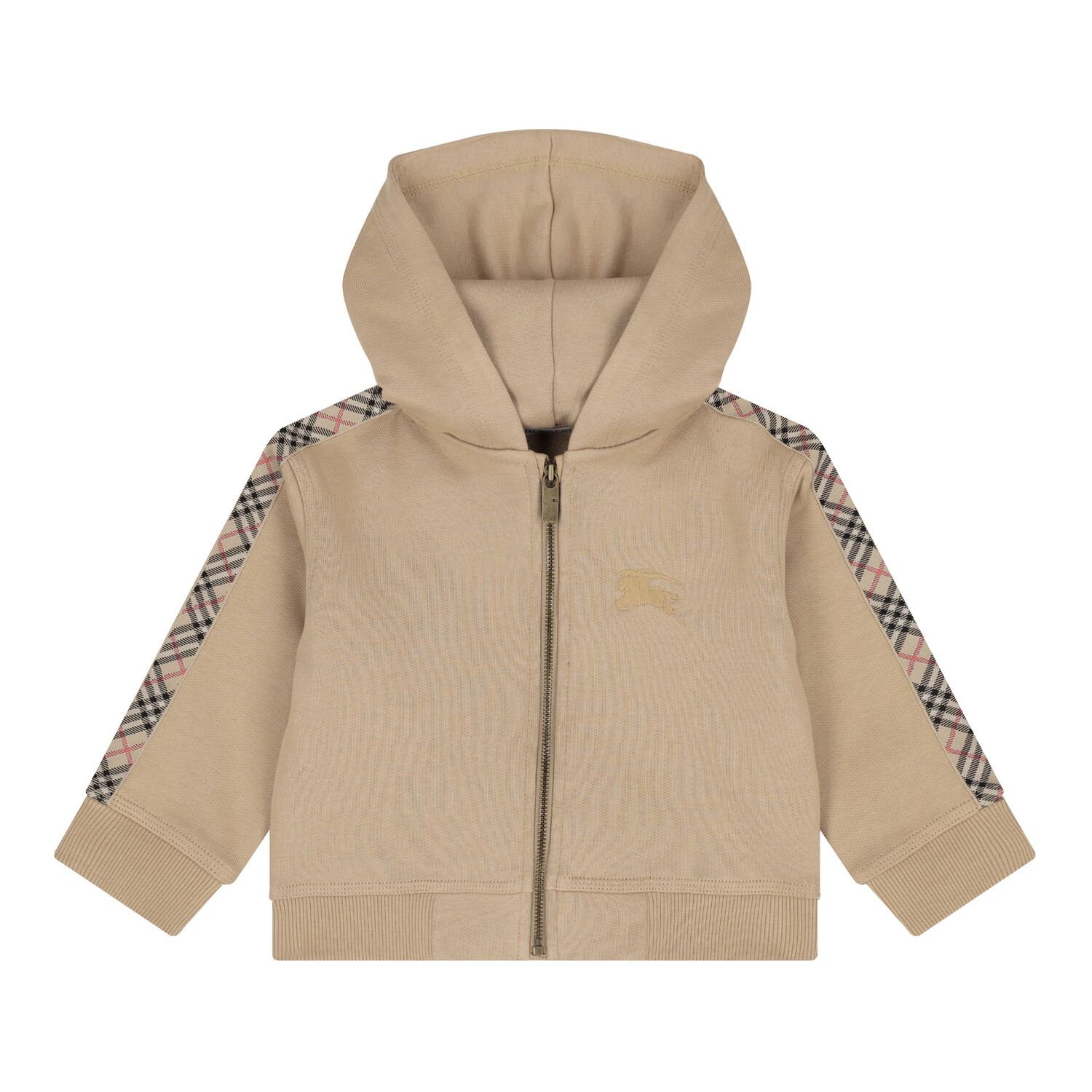 Beige Check Logo Baby Hooded Zip Up Top, 1, hi-res image number null