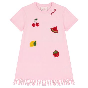 Girls Pink Logo & Bead Fruit Dress