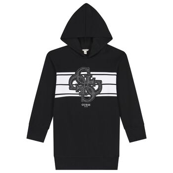 Girls Black Logo Hooded Dress